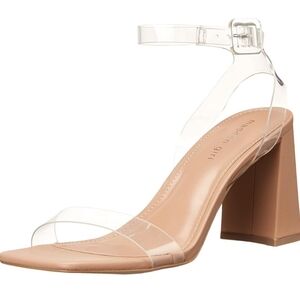 Clear Strap Nude Block Heel Sandals